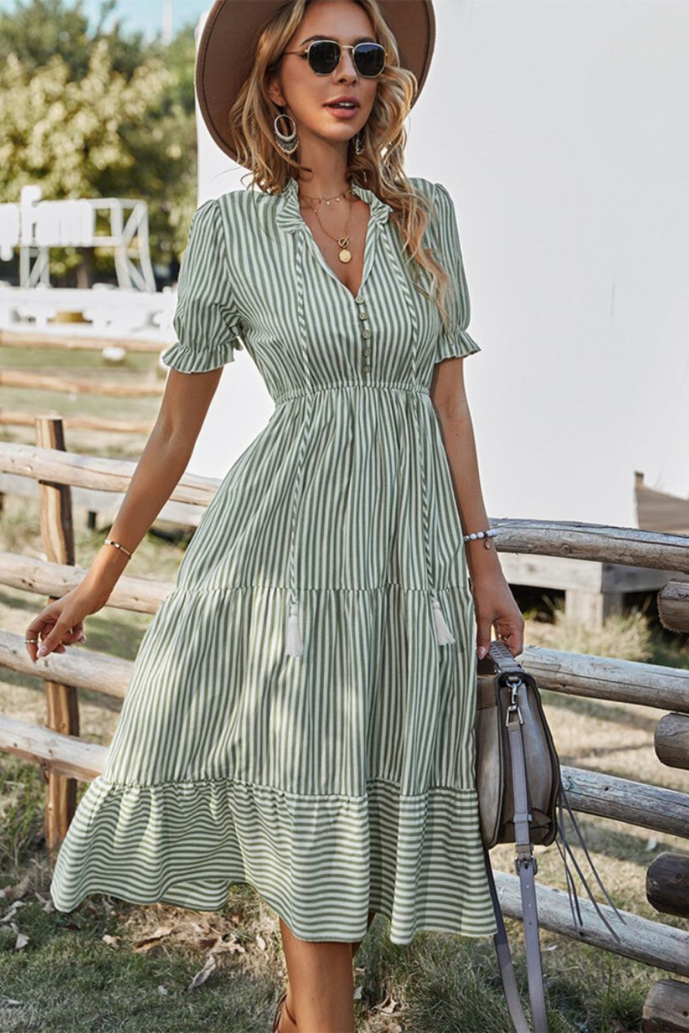 Paski letnia midi sukienka - Amira-Zielony-S-Trend Polska