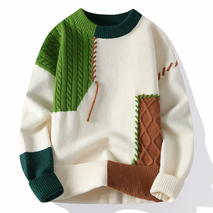Patchwork sweter męski - Jasper-Białe jasnoszare-XS-Trend Polska