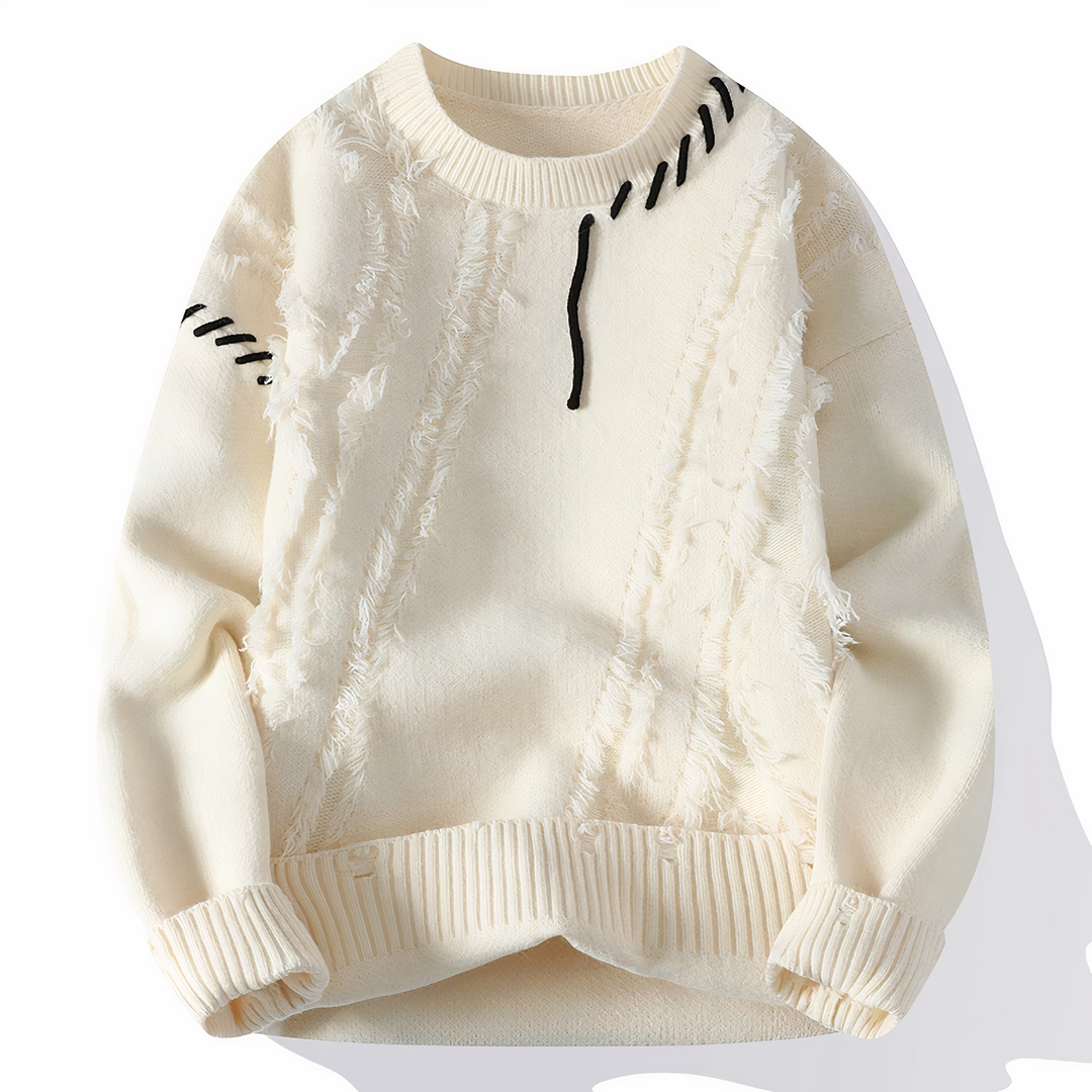 Patchwork sweter męski - Jasper-Biały-XS-Trend Polska