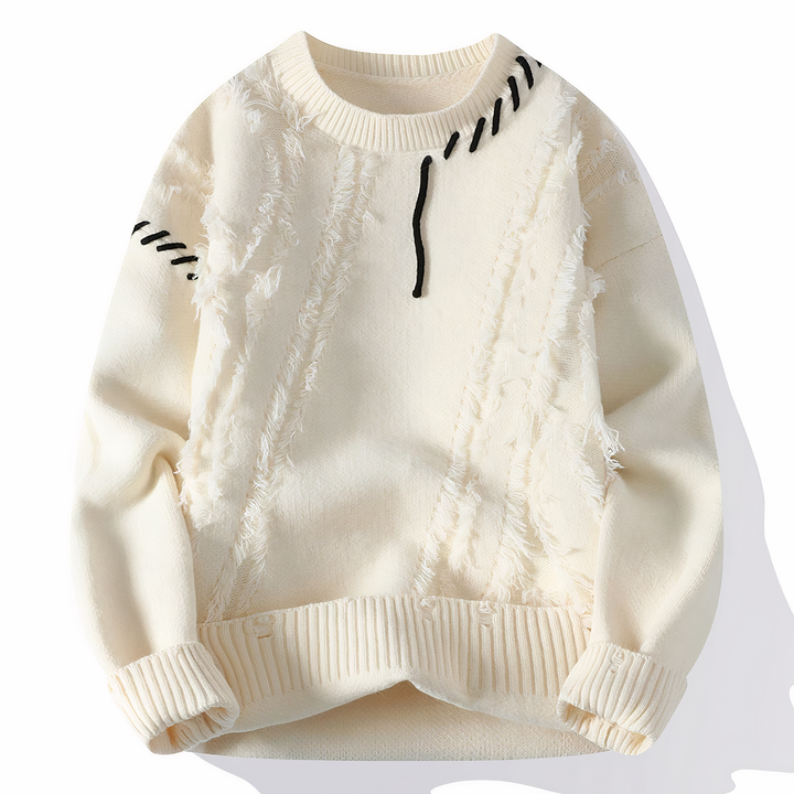 Patchwork sweter męski - Jasper-Biały-XS-Trend Polska