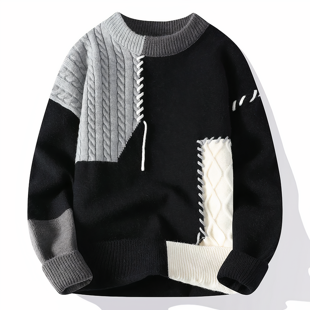 Patchwork sweter męski - Jasper-Czarny i szary-XS-Trend Polska