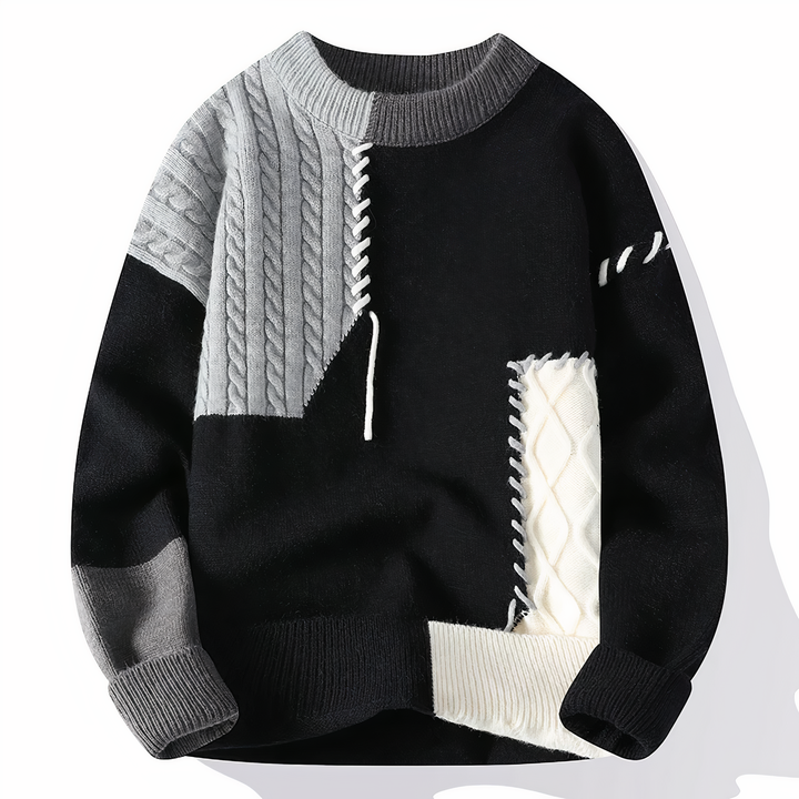 Patchwork sweter męski - Jasper-Czarny i szary-XS-Trend Polska