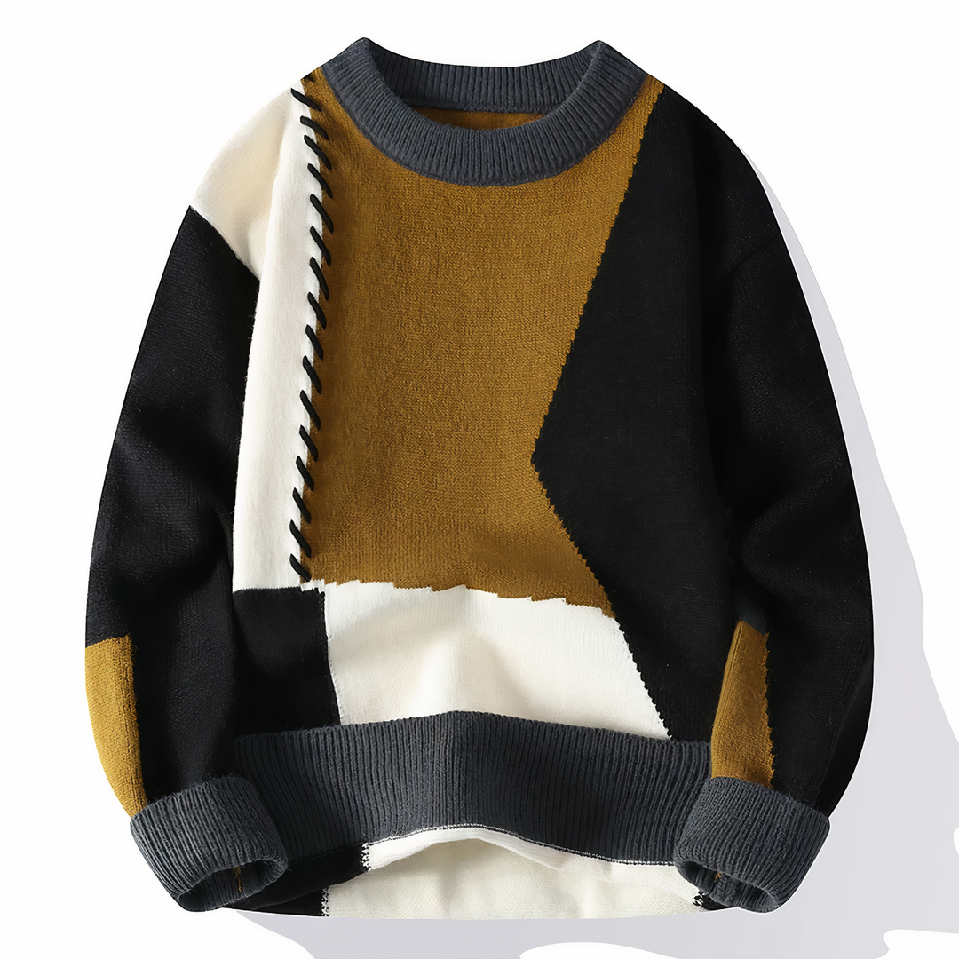 Patchwork sweter męski - Jasper-Czarny i żółty-XS-Trend Polska