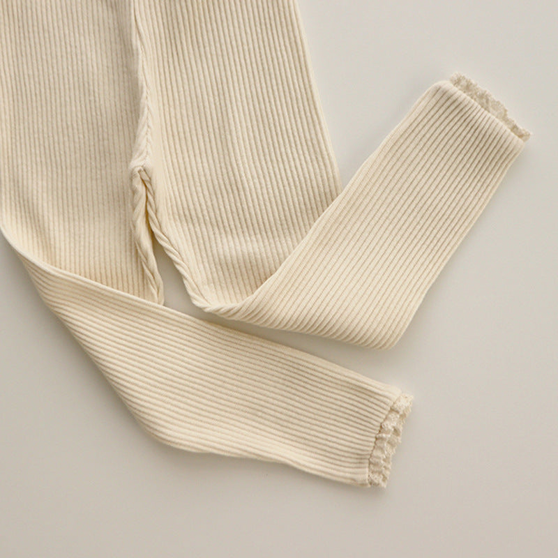 Ribbed Baby Legginsy z Koronką dla Dziewczynek