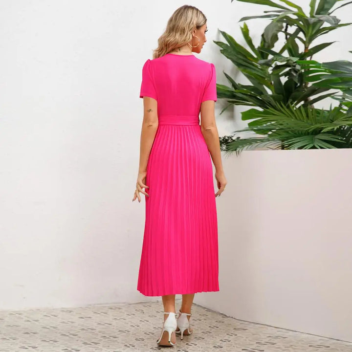 Plisowana midi sukienka kopertowa - Sophie-Niebieski-XS-Trend Polska