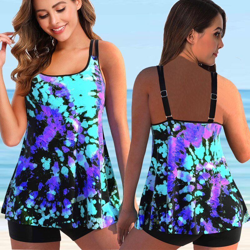 Plus Size Tankini na Plażę i Basen - Marielle-Fioletowy-S-Trend Polska