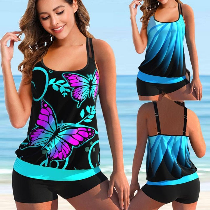 Plus Size Tankini na Plażę i Basen - Marielle-Niebieski-S-Trend Polska