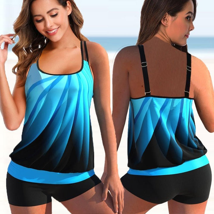 Plus Size Tankini na Plażę i Basen - Marielle-Niebieski-S-Trend Polska