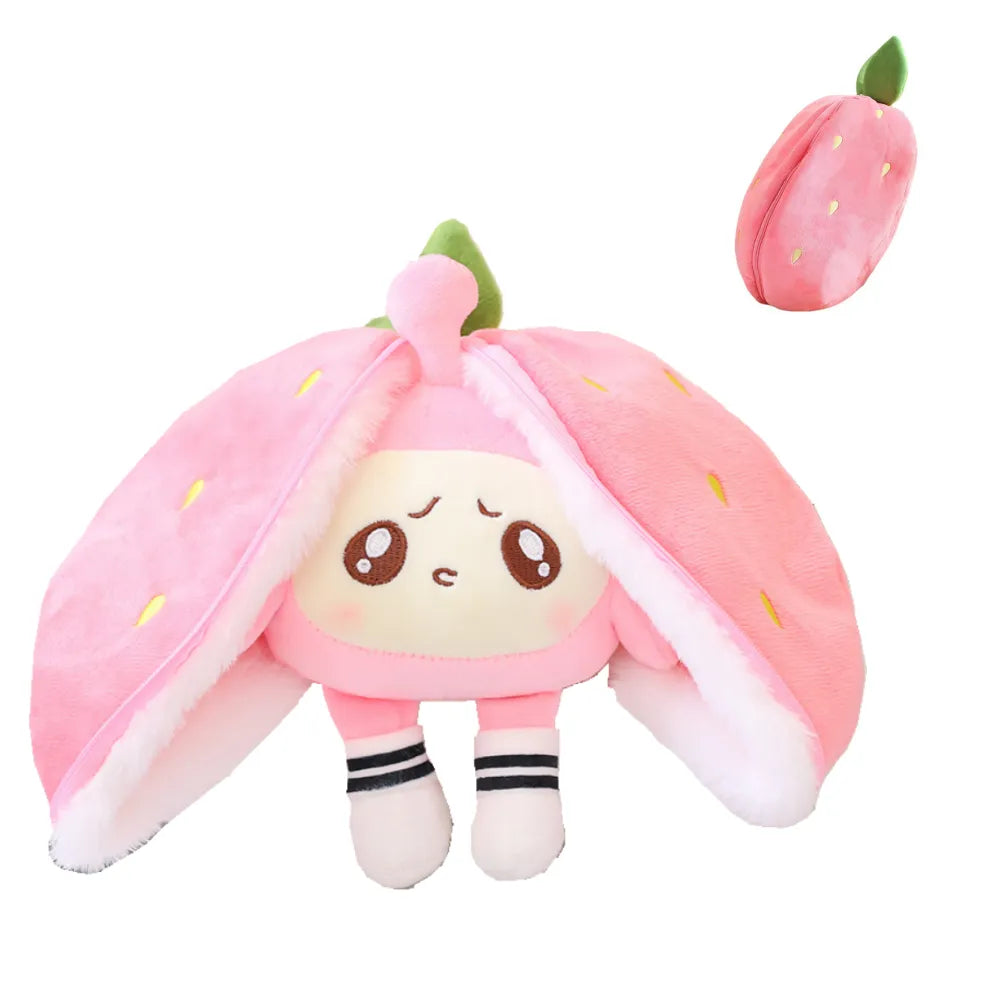 Pluszowa zabawka, która zmienia się w owocową przytulankę - BerryBunny-Królik-Truskawka-20cm (7,9 cala 0,2kg)-Trend Polska