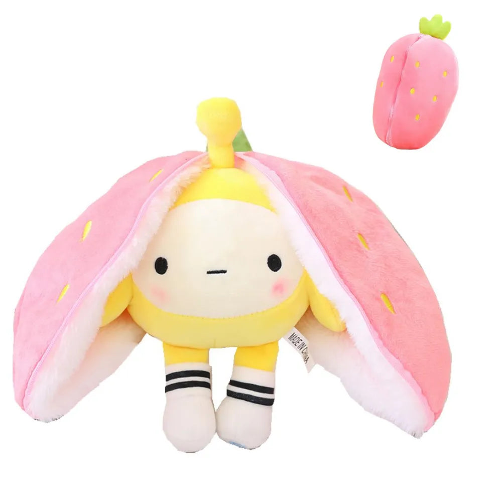 Pluszowa zabawka, która zmienia się w owocową przytulankę - BerryBunny-Królik-Truskawka-20cm (7,9 cala 0,2kg)-Trend Polska