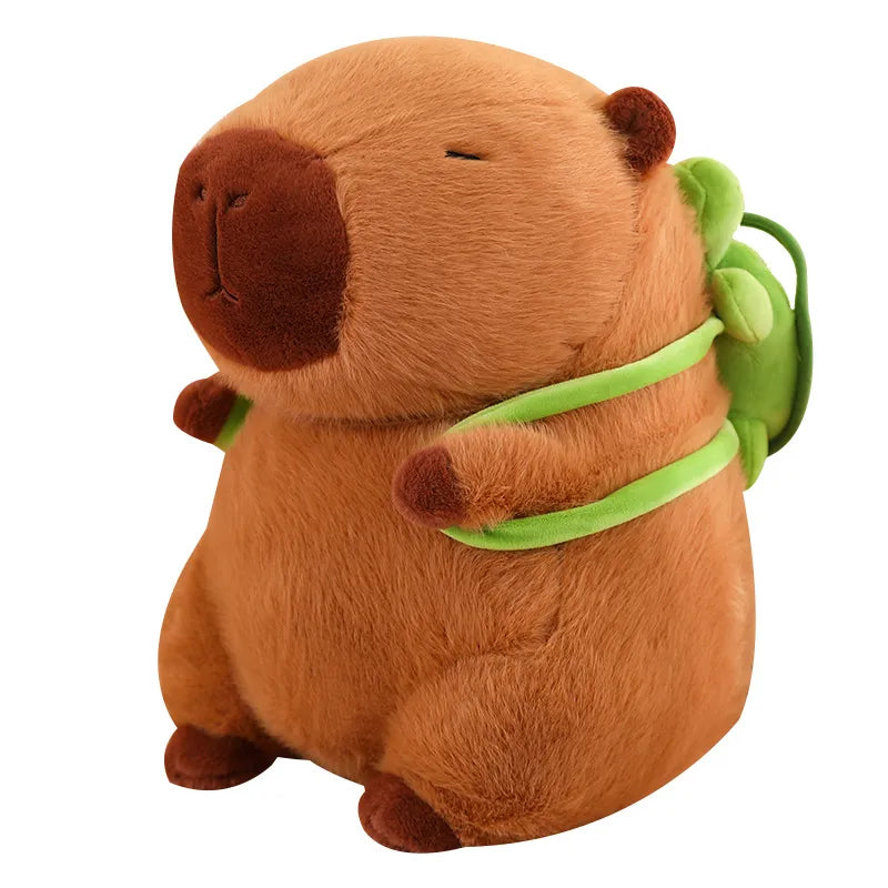 Pluszowy Kapibara z Plecakiem w Kształcie Żółwia – TurtleBuddy-Brązowy-23cm (0.2kg)-Trend Polska