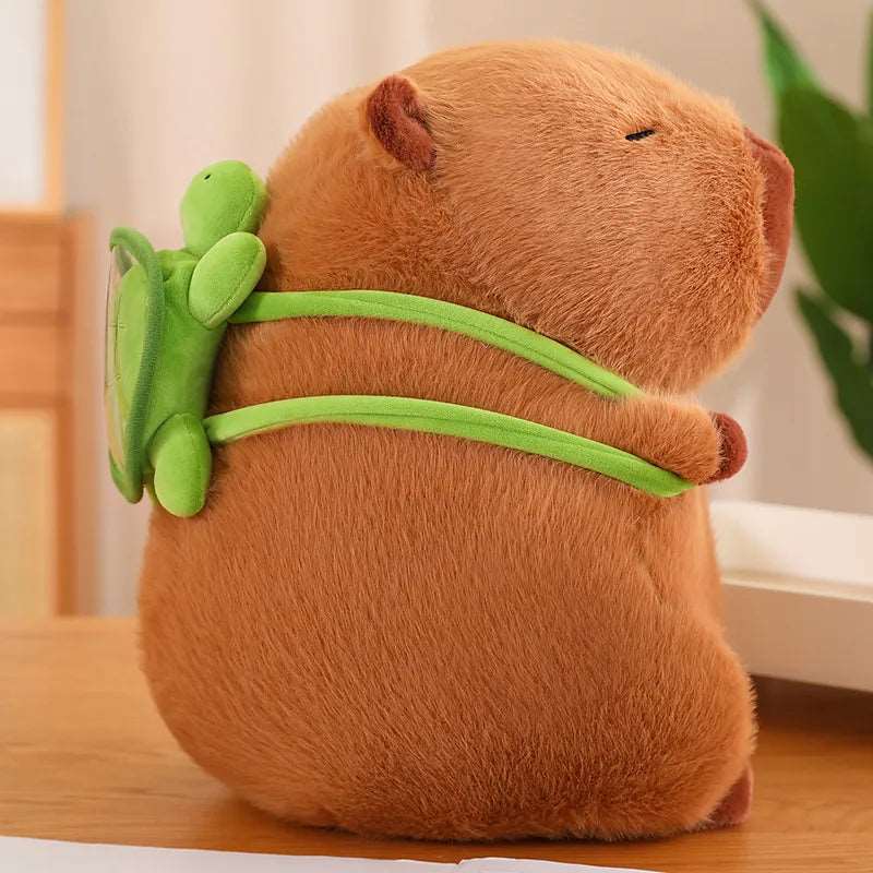 Pluszowy Kapibara z Plecakiem w Kształcie Żółwia – TurtleBuddy-Brązowy-23cm (0.2kg)-Trend Polska