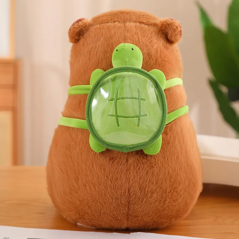 Pluszowy Kapibara z Plecakiem w Kształcie Żółwia – TurtleBuddy-Brązowy-23cm (0.2kg)-Trend Polska