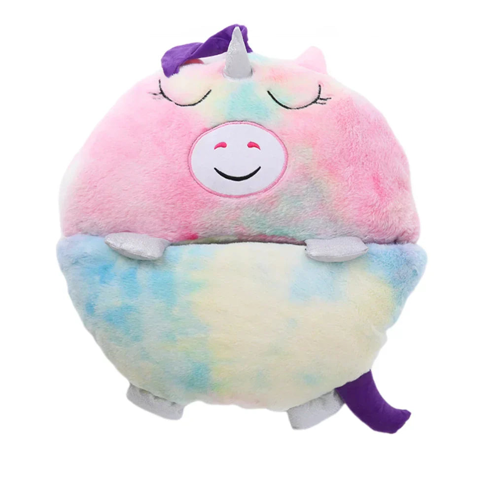 Pluszowy Przyjaciel i Śpiwór w Jednym - SnoozeBuddy-Żółto-różowy Jednorożec-Mały （135×50cm）-Trend Polska