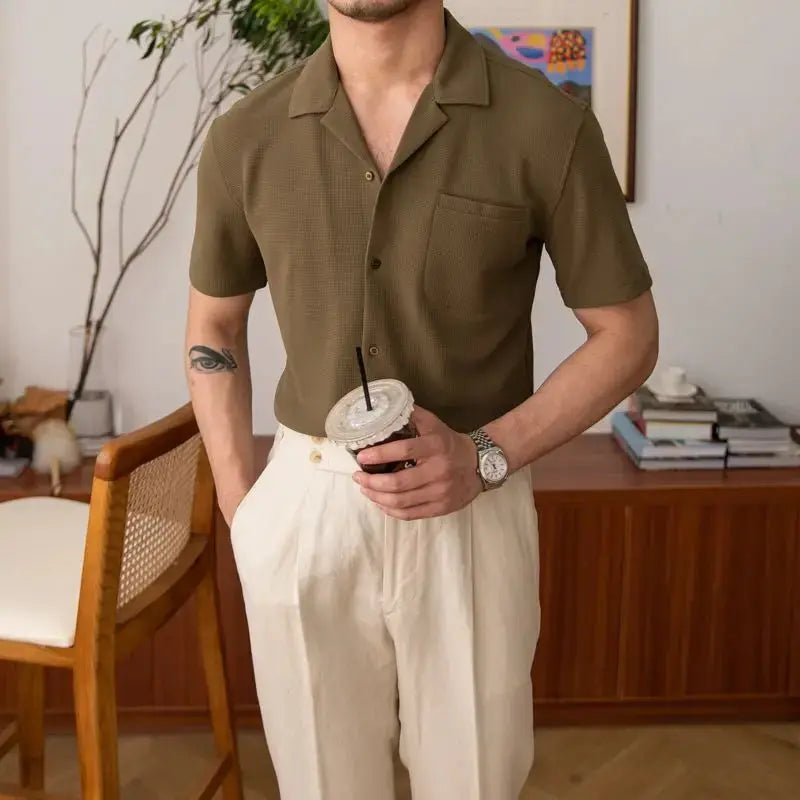 Podstawowa męska koszula – Nolan-Khaki-S-Trend Polska