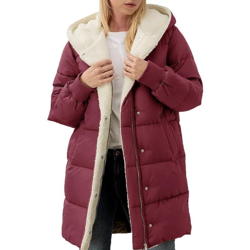 Podwójna bawełniana zimowa kurtka damska z kapturem - Nina-Bordeaux-S-Trend Polska