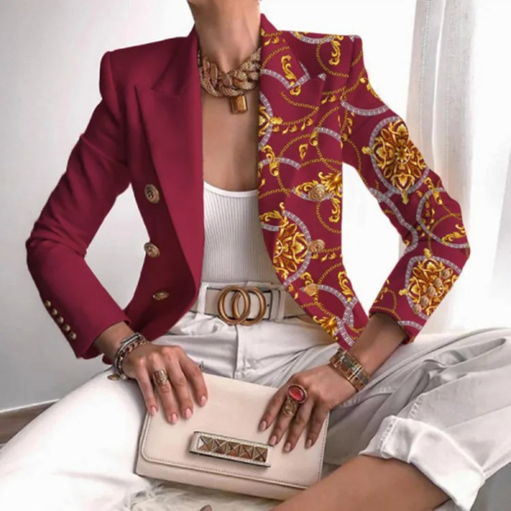 Podwójnie zapięta damska marynarka z klapami - Eleganza-Ciemnoczerwony-S-Trend Polska