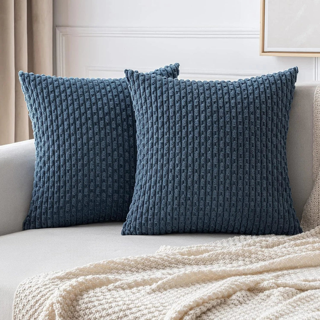 Pokrowce na poduszki z korduroy w stylu boho – Velvia-Ciemnoniebieski-40x40CM-Trend Polska
