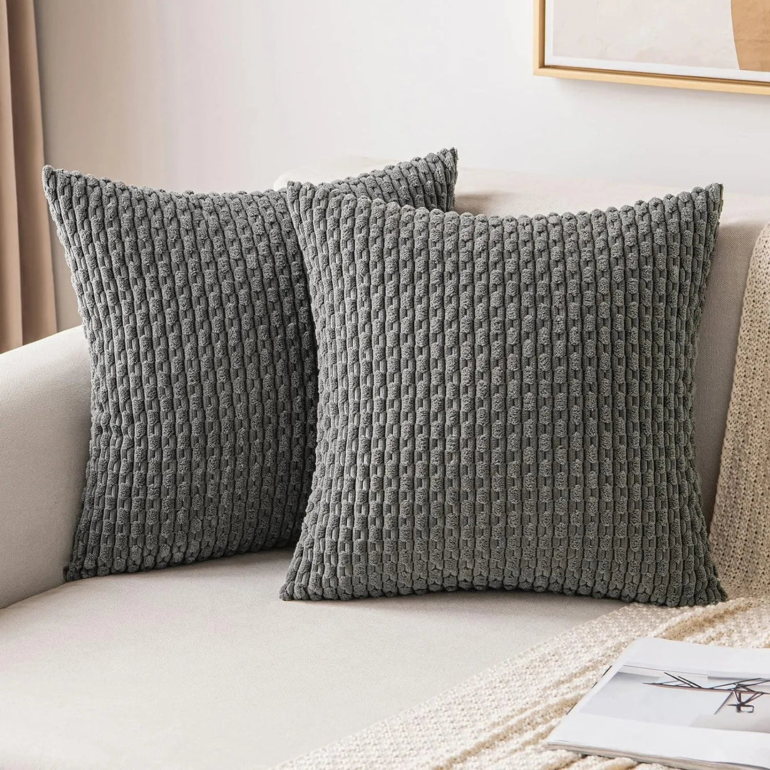 Pokrowce na poduszki z korduroy w stylu boho – Velvia-Ciemnoszary-40x40CM-Trend Polska