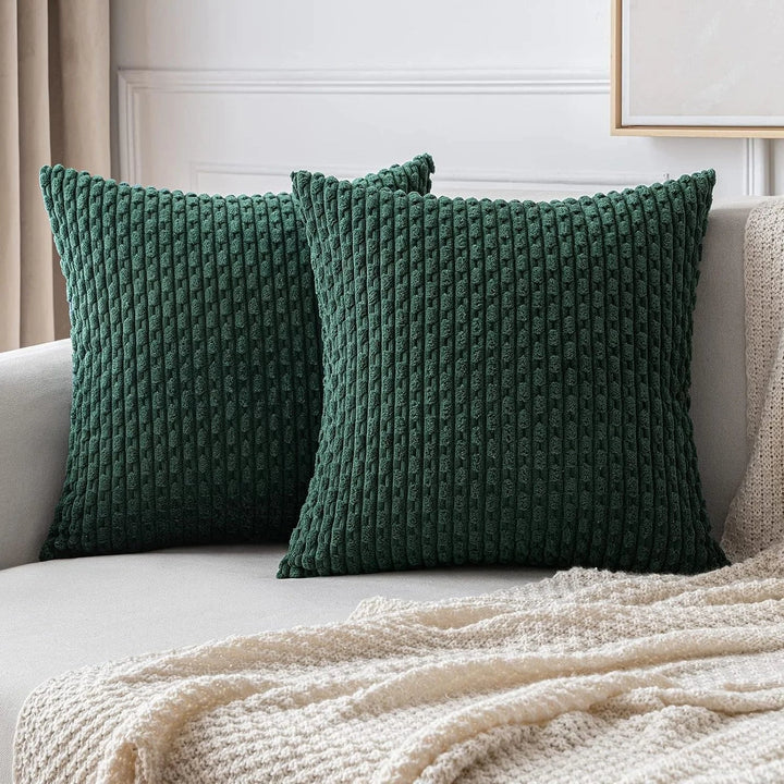 Pokrowce na poduszki z korduroy w stylu boho – Velvia-ciemnozielony-40x40CM-Trend Polska