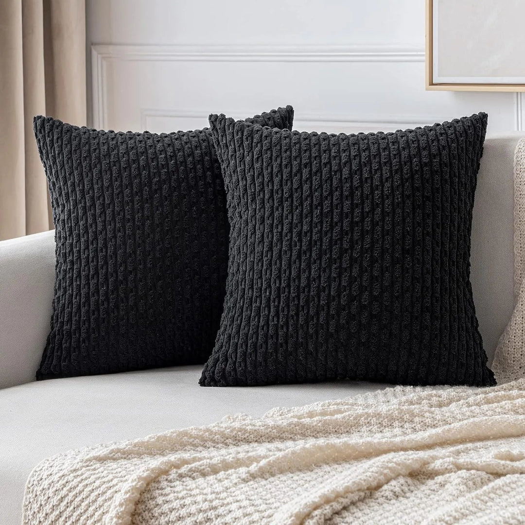 Pokrowce na poduszki z korduroy w stylu boho – Velvia-Czarny-40x40CM-Trend Polska