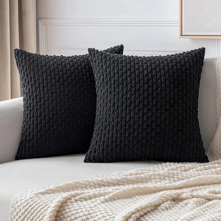 Pokrowce na poduszki z korduroy w stylu boho – Velvia-Czarny-40x40CM-Trend Polska