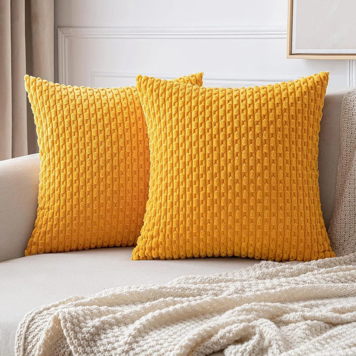 Pokrowce na poduszki z korduroy w stylu boho – Velvia-Żółty-40x40CM-Trend Polska