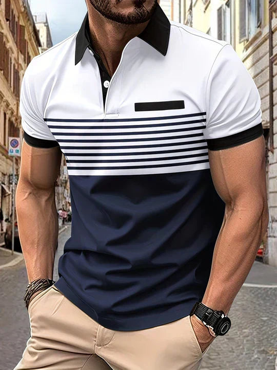 Polo letnie w paski dla mężczyzn – Damian-Biały-XS-Trend Polska