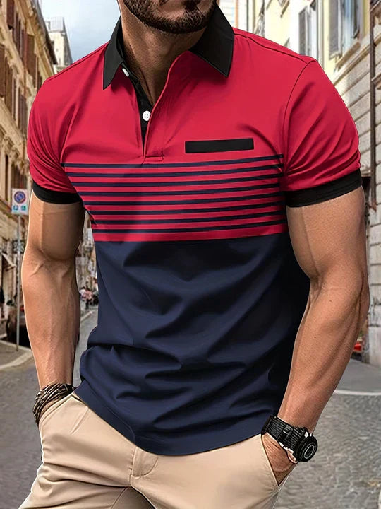 Polo letnie w paski dla mężczyzn – Damian-Czerwony wino-XS-Trend Polska