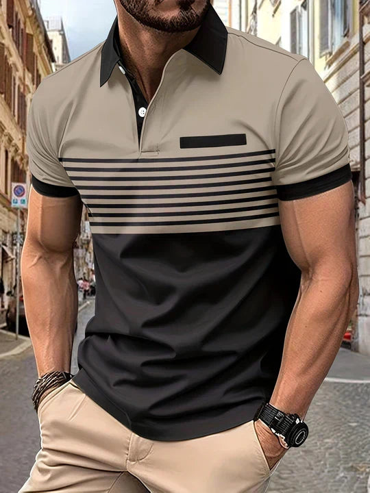 Polo letnie w paski dla mężczyzn – Damian-Khaki-XS-Trend Polska