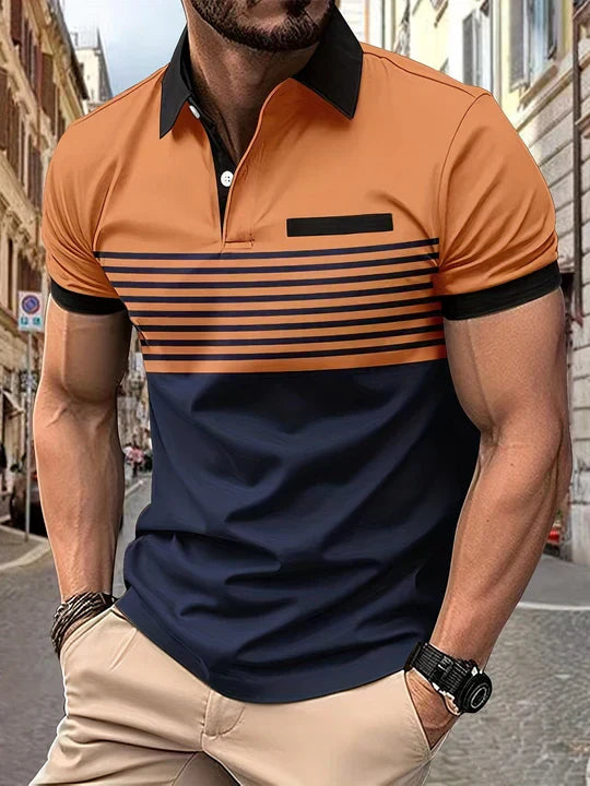 Polo letnie w paski dla mężczyzn – Damian-Pomarańcza-XS-Trend Polska