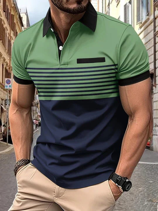 Polo letnie w paski dla mężczyzn – Damian-Zielony-XS-Trend Polska