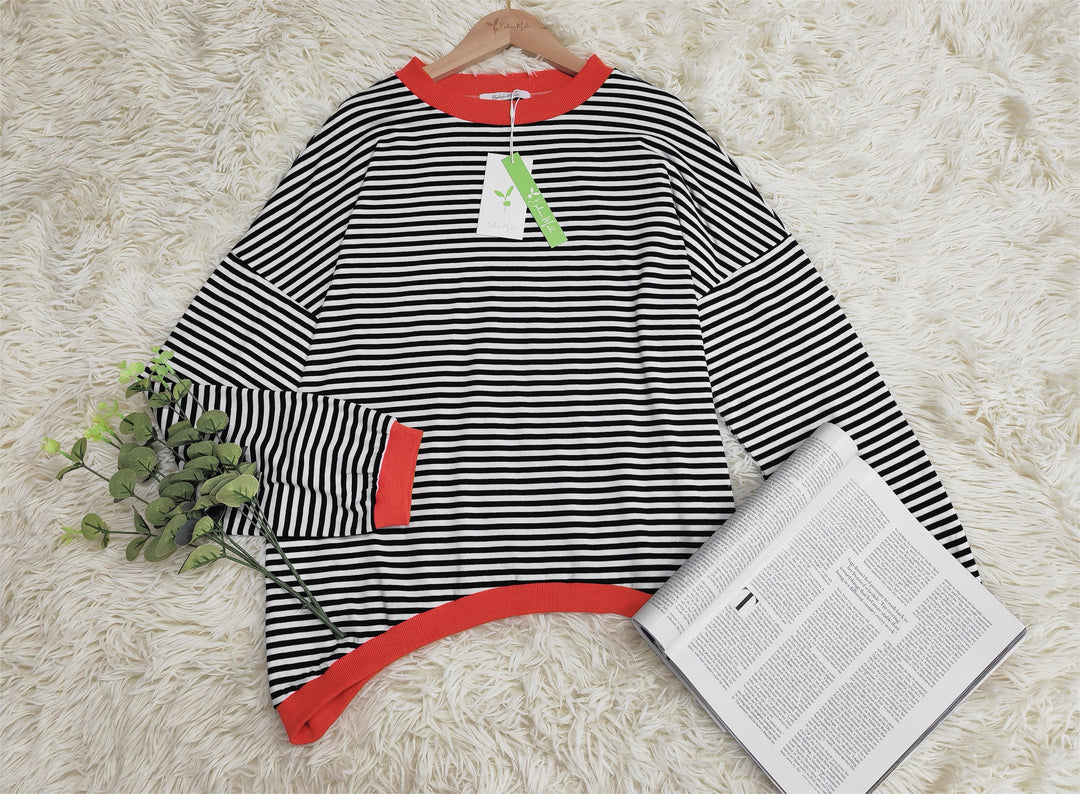 Pomarańczowo-marynarsko-niebiesko-biały w paski longsleeve - HerbstStreifen-S-Trend Polska