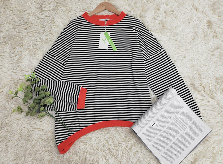 Pomarańczowo-marynarsko-niebiesko-biały w paski longsleeve - HerbstStreifen-S-Trend Polska