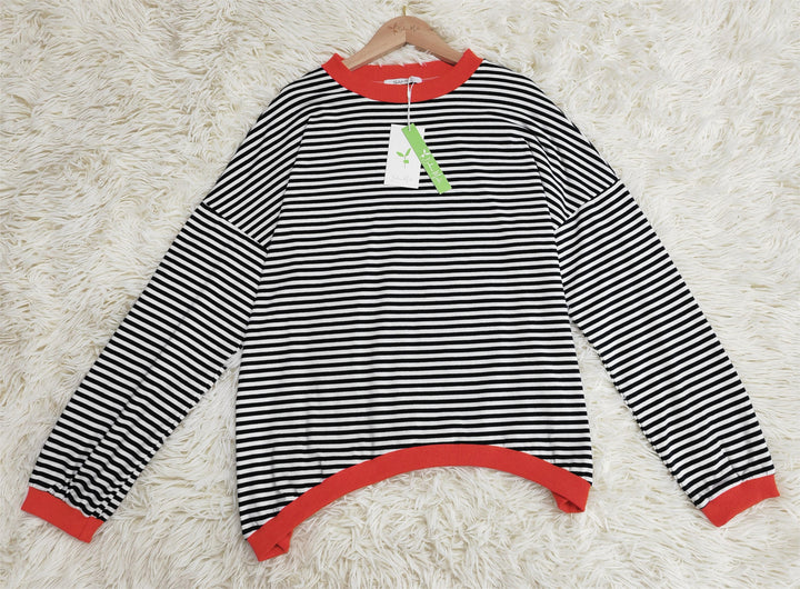 Pomarańczowo-marynarsko-niebiesko-biały w paski longsleeve - HerbstStreifen-S-Trend Polska