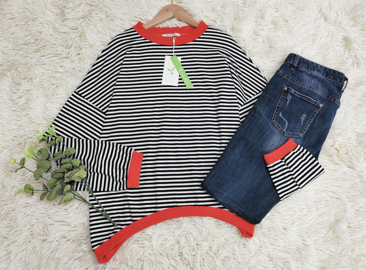 Pomarańczowo-marynarsko-niebiesko-biały w paski longsleeve - HerbstStreifen-S-Trend Polska