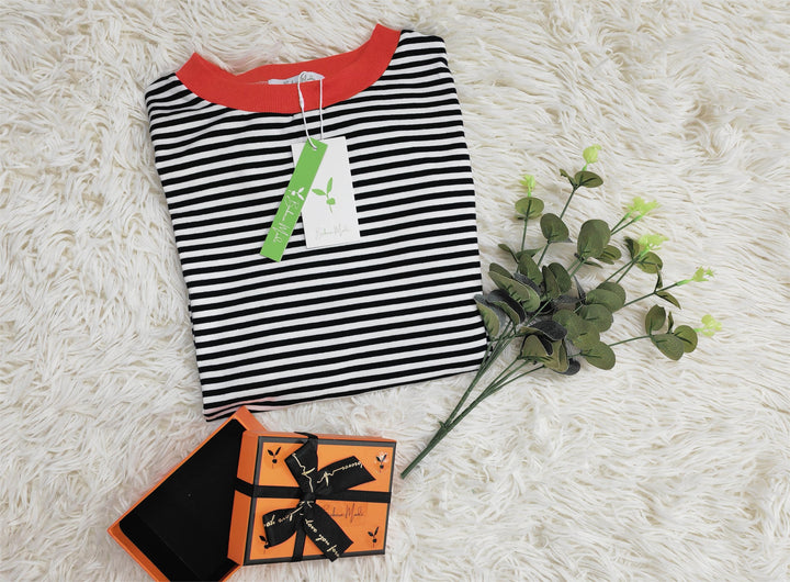 Pomarańczowo-marynarsko-niebiesko-biały w paski longsleeve - HerbstStreifen-S-Trend Polska