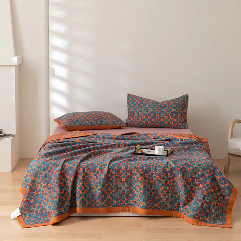 Pomarańczowy i Niebieski Wzór Sześciowarstwowa Kołdra Bawełniana - TerraLoom-Kołdra-150x240cm-Trend Polska
