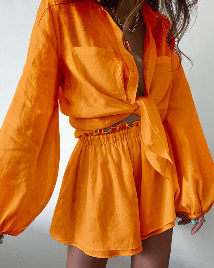 Ponadtożowa lniana letnia odzież damska – Celeste-Pomarańczowy-S-Trend Polska