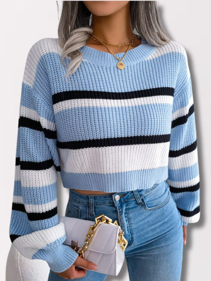 Prążkowany Krótki Sweter – Emory-Jasnoniebieski-S-Trend Polska