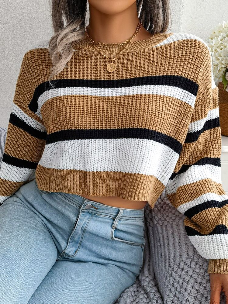 Prążkowany Krótki Sweter – Emory-Khaki-S-Trend Polska