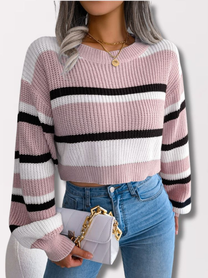 Prążkowany Krótki Sweter – Emory-Różowy-S-Trend Polska