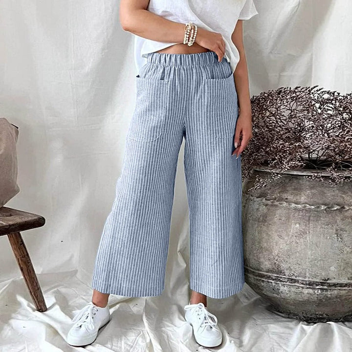 Premium lniane spodnie dla kobiet - Sophia-Niebieski-S-Trend Polska