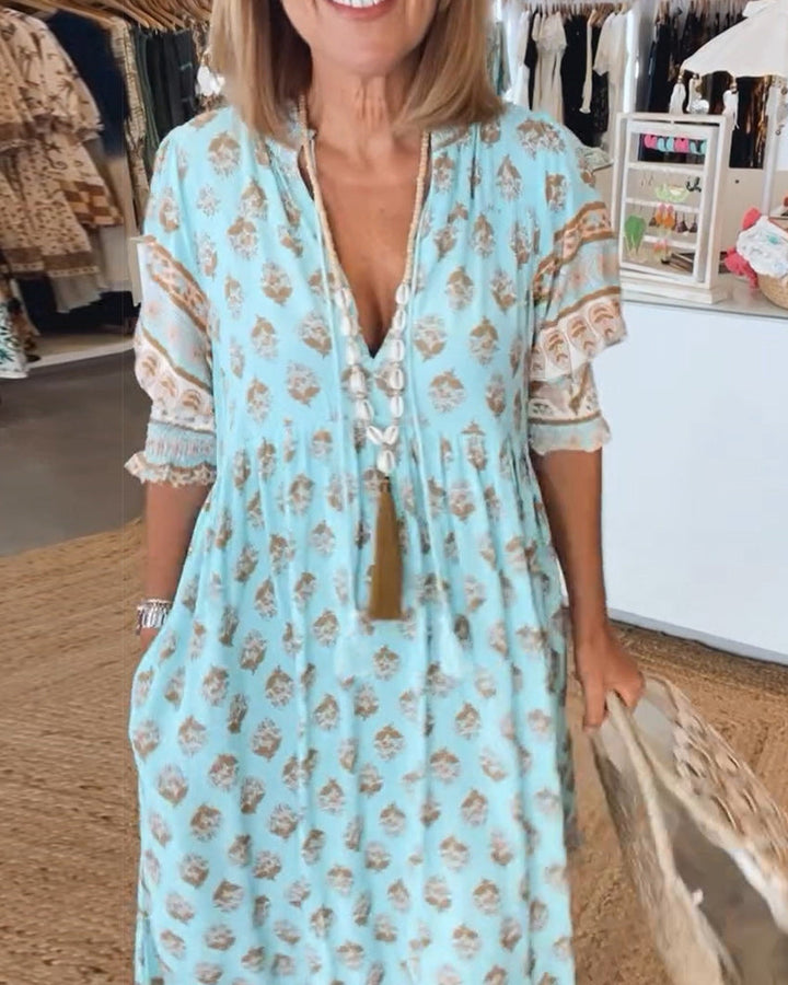 Promienista letnia sukienka – Fleur-Niebieski-S-Trend Polska