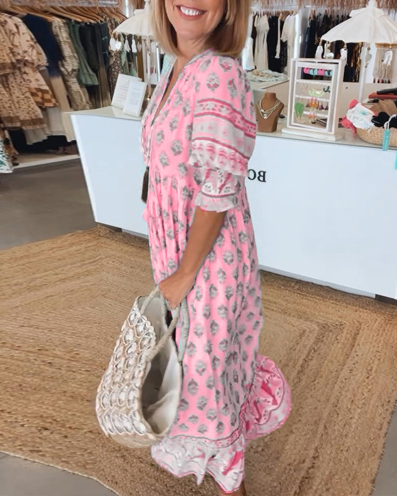 Promienista letnia sukienka – Fleur-Niebieski-S-Trend Polska