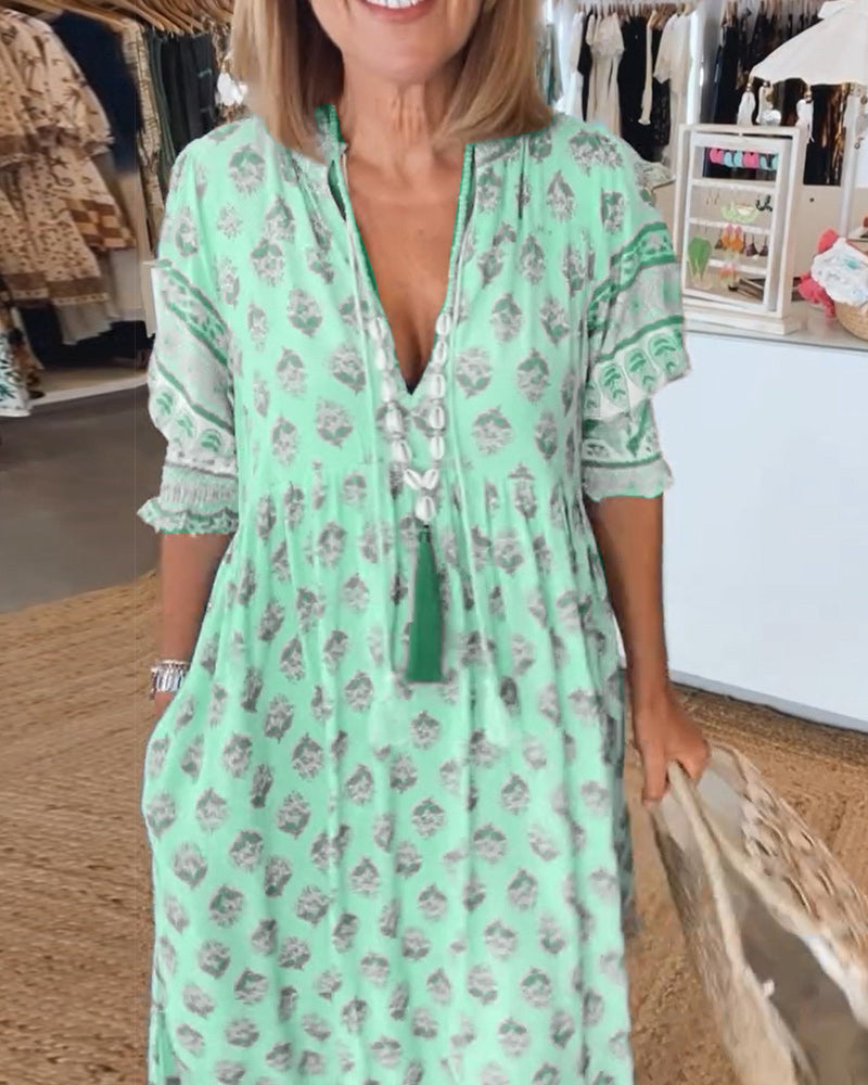 Promienista letnia sukienka – Fleur-Zielony-S-Trend Polska
