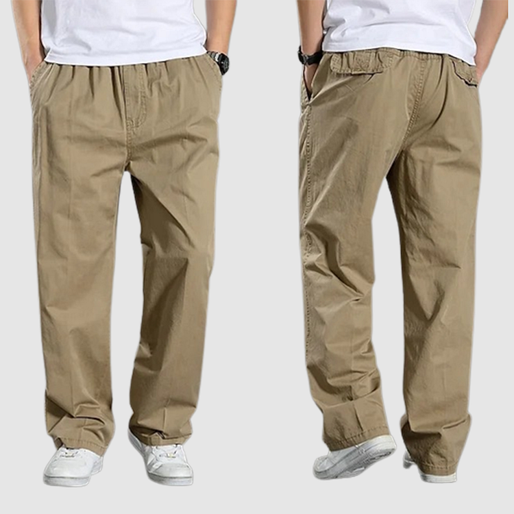 Proste męskie spodnie cargo z elastycznym paskiem - Odin-Khaki-M-Trend Polska