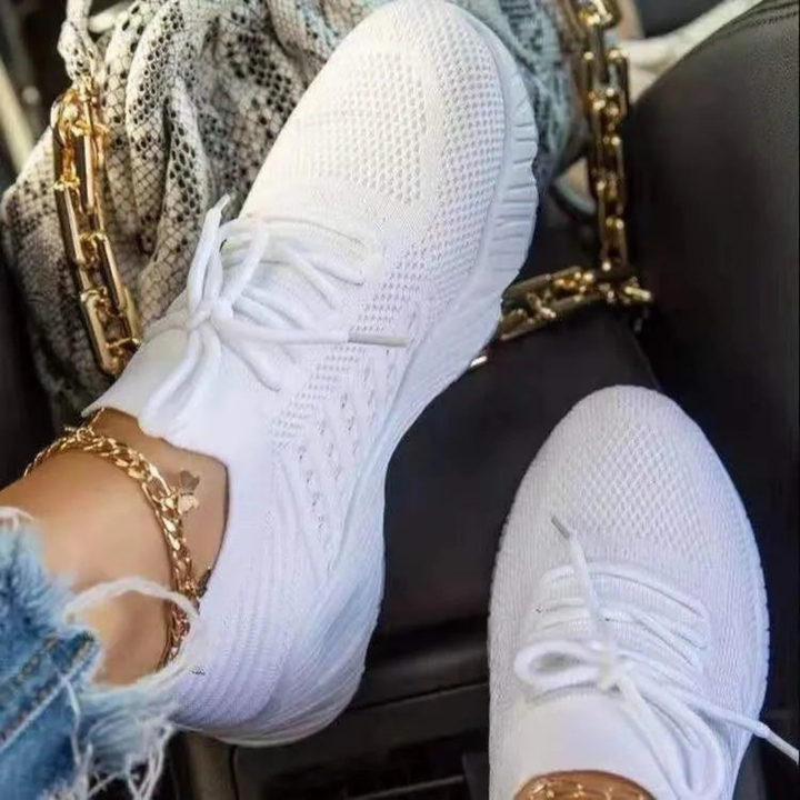 Przepuszczające powietrze damskie chunky sneakersy z sznurówkami – Saphira-Biały-35-Trend Polska