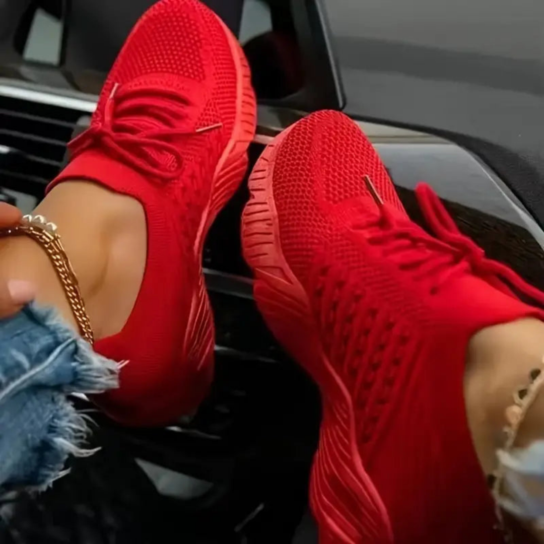 Przepuszczające powietrze damskie chunky sneakersy z sznurówkami – Saphira-Czerwony-35-Trend Polska