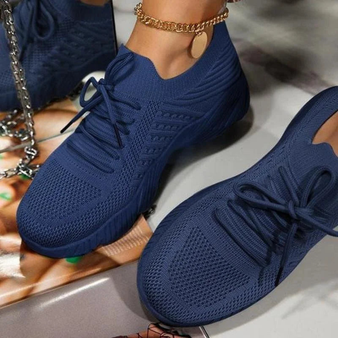 Przepuszczające powietrze damskie chunky sneakersy z sznurówkami – Saphira-Niebieski-35-Trend Polska